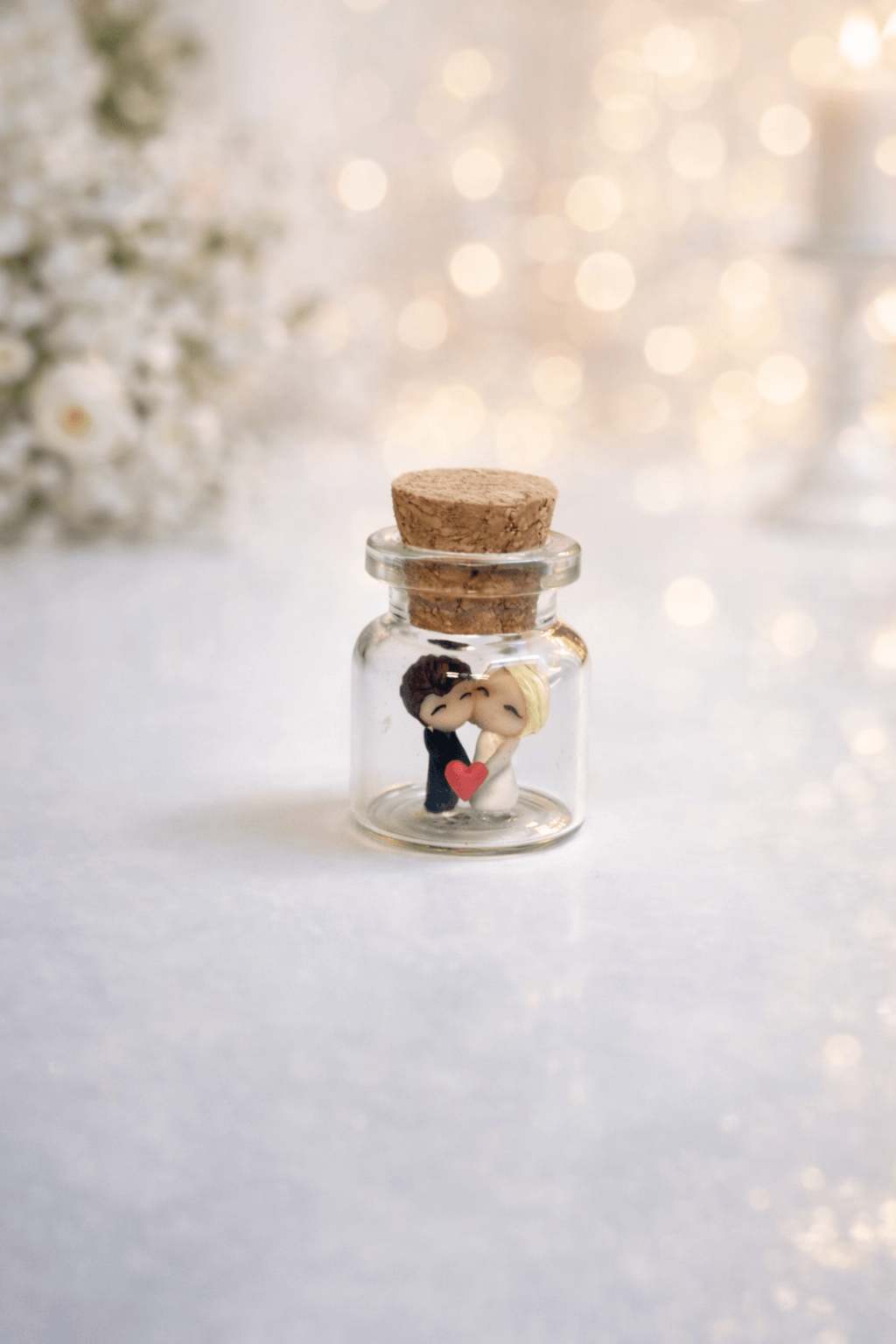 Personalizirane bočice s mini figuricama mladenaca – ručno rađene zahvalnice za vjenčanje - Image 8