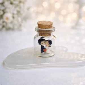 Personalizirane bočice s mini figuricama mladenaca – ručno rađene zahvalnice za vjenčanje - Image 10