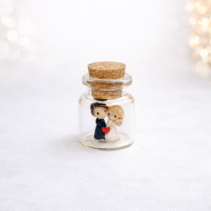 Personalizirane bočice s mini figuricama mladenaca – ručno rađene zahvalnice za vjenčanje - Image 7