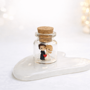 Personalizirane bočice s mini figuricama mladenaca – ručno rađene zahvalnice za vjenčanje - Image 3