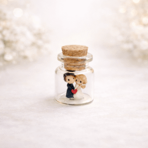 Personalizirane bočice s mini figuricama mladenaca – ručno rađene zahvalnice za vjenčanje - Image 2