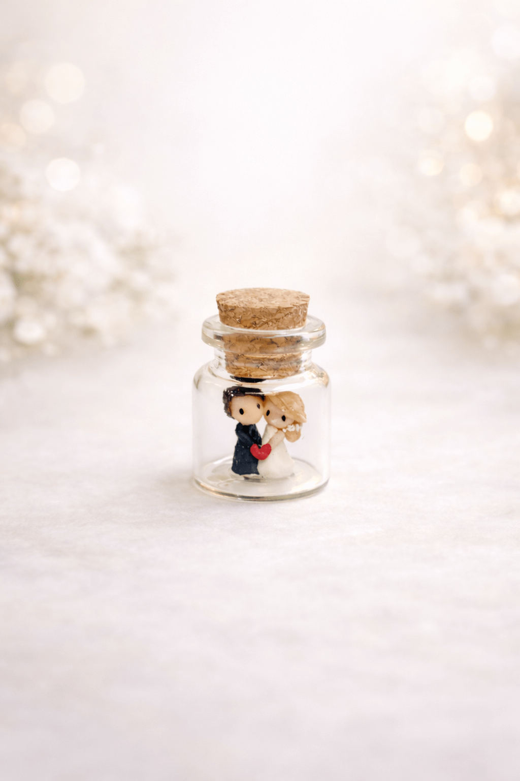 Personalizirane bočice s mini figuricama mladenaca – ručno rađene zahvalnice za vjenčanje - Image 2